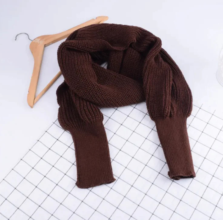 Cozy Knit Wool Shawl with Sleeves – Women’s Winter Warm Scarf Wrap