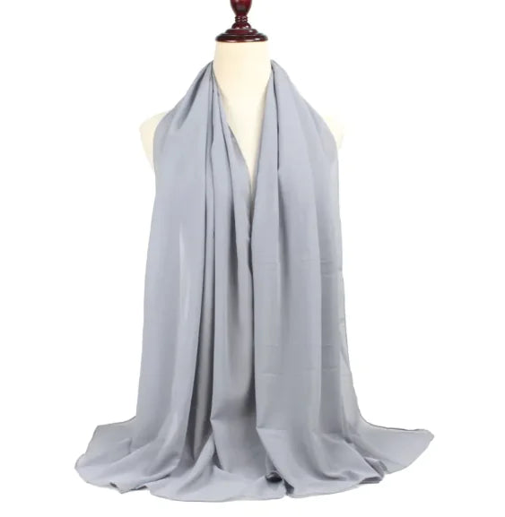 Elegant Pearl Chiffon Scarf - Solid Color Muslim Shawl (Women's)
