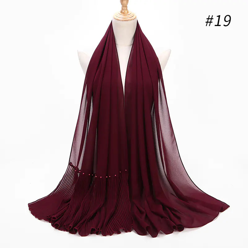 Premium Pearl Chiffon Muslim Hijab – 23 Colors Long Crimped Scarf for Women | Soft Lightweight Modest Headscarf"