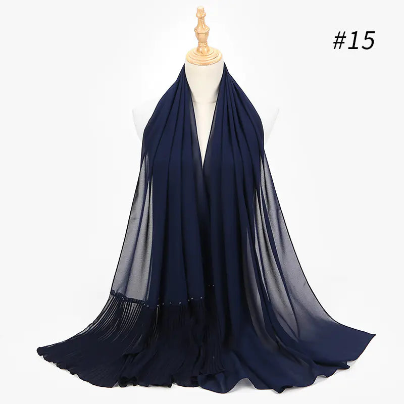 Premium Pearl Chiffon Muslim Hijab – 23 Colors Long Crimped Scarf for Women | Soft Lightweight Modest Headscarf"