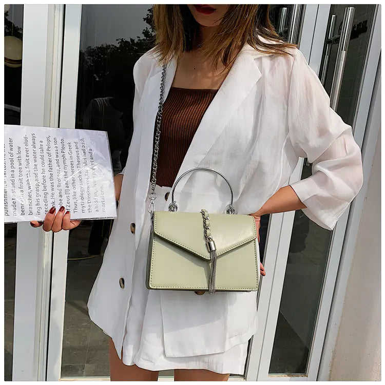 Chic Chain Bag for Women – Trendy Tassel Shoulder Bag | Small Square PU Leather Handbag
