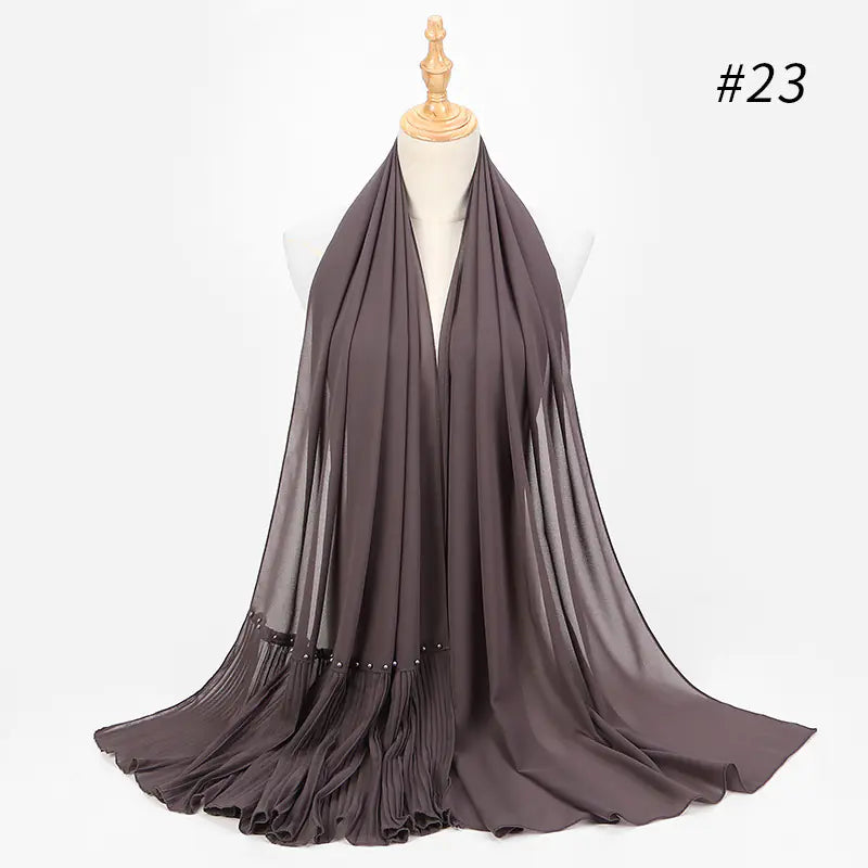 Premium Pearl Chiffon Muslim Hijab – 23 Colors Long Crimped Scarf for Women | Soft Lightweight Modest Headscarf"
