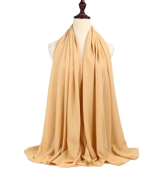 Elegant Pearl Chiffon Scarf - Solid Color Muslim Shawl (Women's)