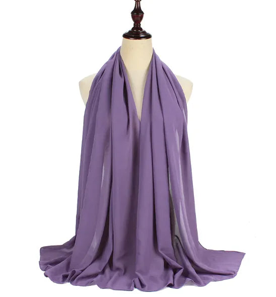 Elegant Pearl Chiffon Scarf - Solid Color Muslim Shawl (Women's)