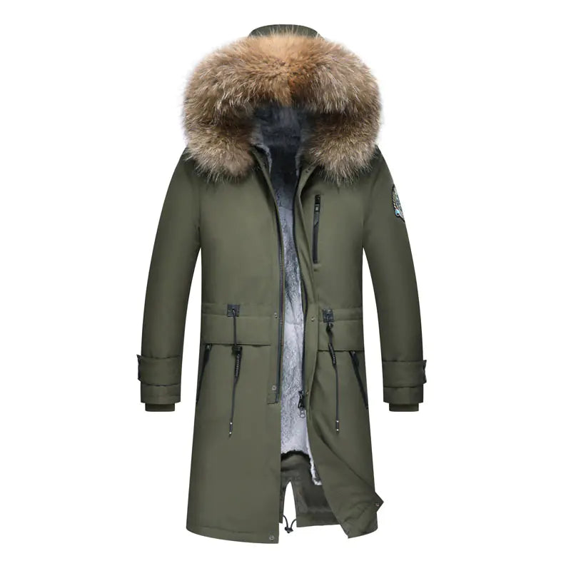 Men's Slim Fit Hooded Leather Fur Coat (Winter)