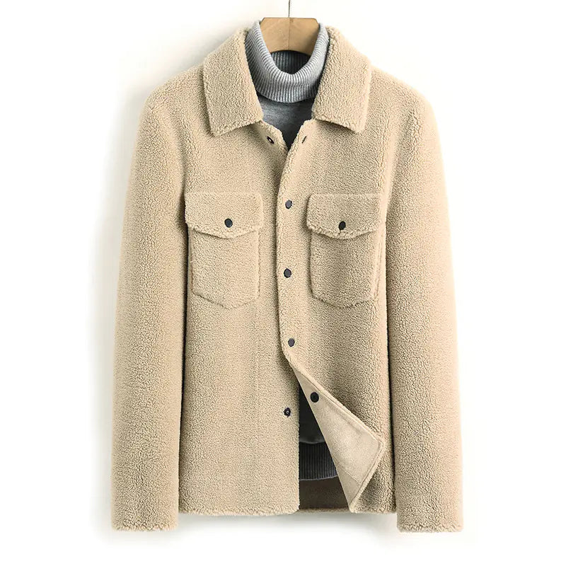 Casual Lambskin Shearling Coat for Men, Korean Style