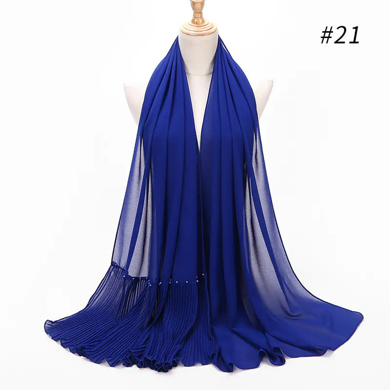 Premium Pearl Chiffon Muslim Hijab – 23 Colors Long Crimped Scarf for Women | Soft Lightweight Modest Headscarf"