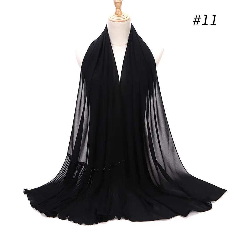 Premium Pearl Chiffon Muslim Hijab – 23 Colors Long Crimped Scarf for Women | Soft Lightweight Modest Headscarf"