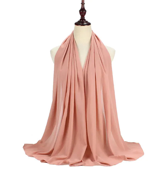 Elegant Pearl Chiffon Scarf - Solid Color Muslim Shawl (Women's)
